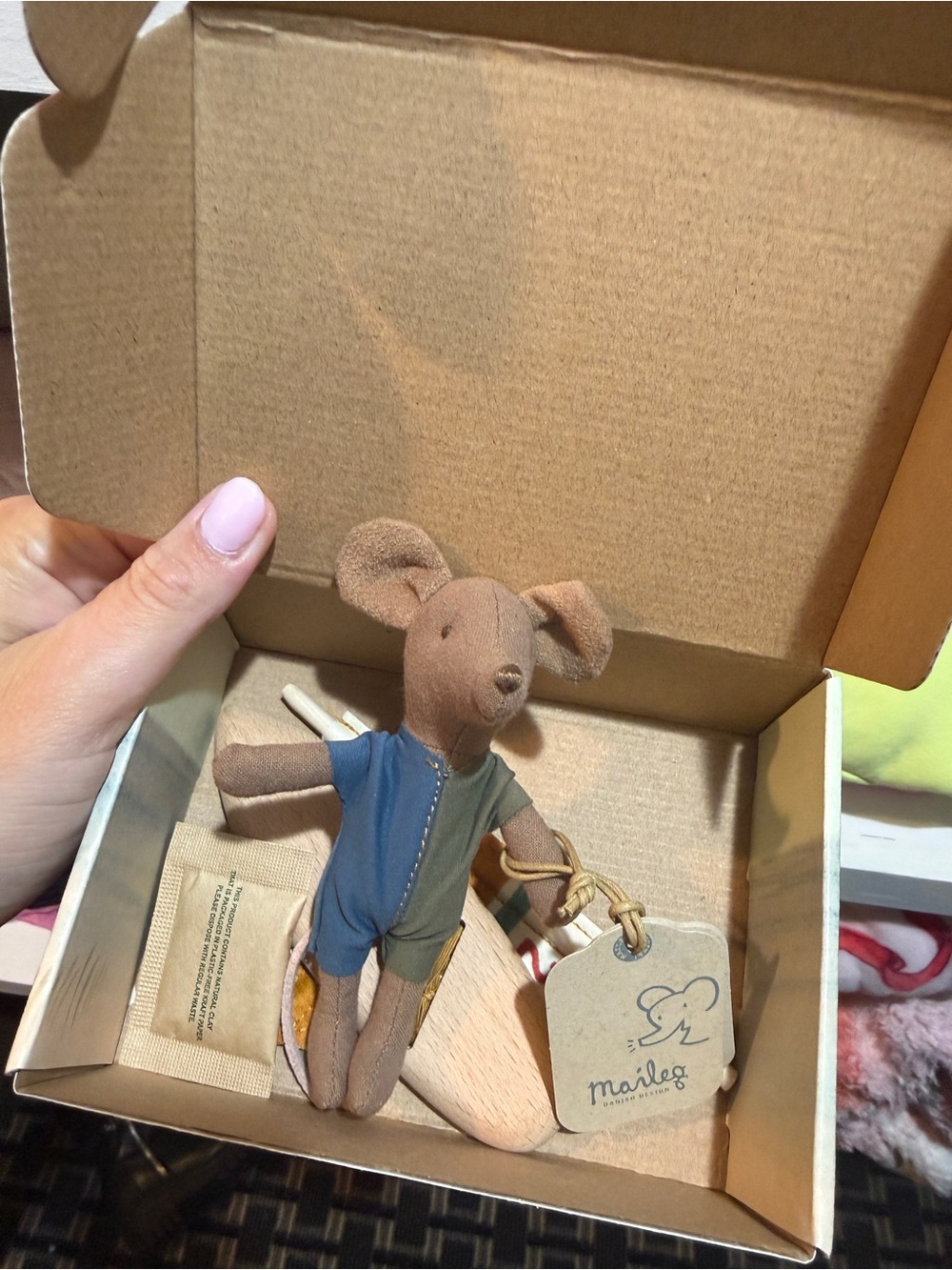 RETIRED SURF MAILEG-Brown Mouse Toy in Blue and Green Outfit with sailboat